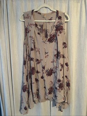 Free People Floral Sleeveless Tunic in Taupe and Burgundy